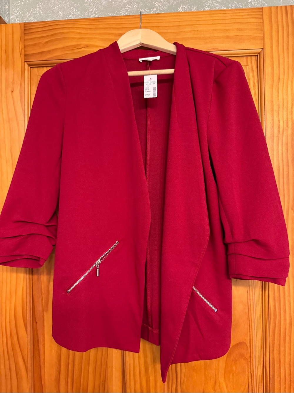 Maurices Red Open-Front Blazer with Zip Pockets